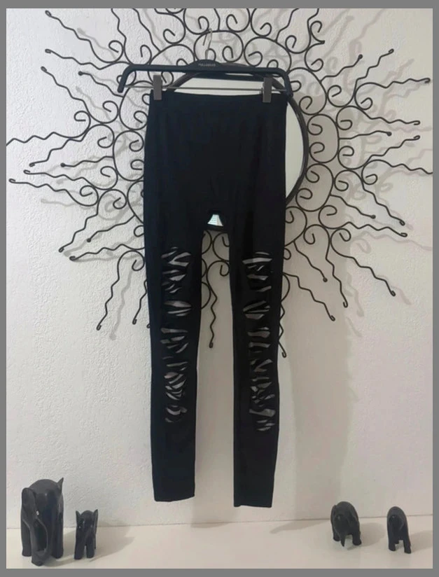 Legging Style Rock Noir Effet Lacéré & Déchiré Taille Unique